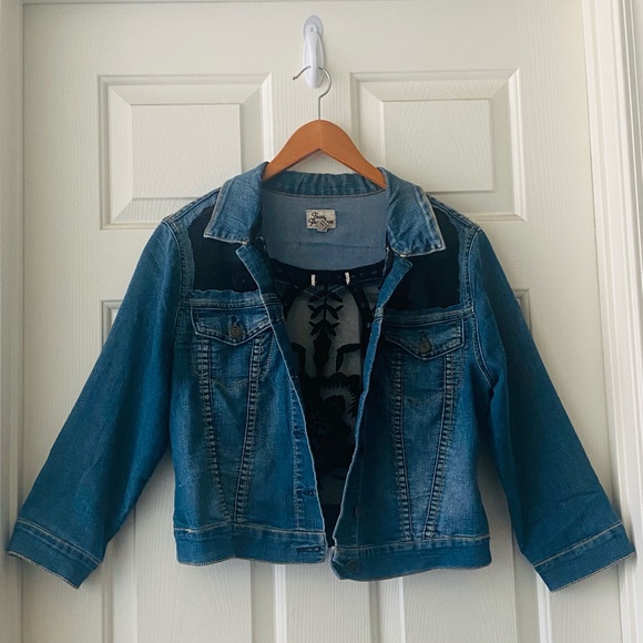 Denim Jean Jacket coat with Black Lace - Picture 3 of 3